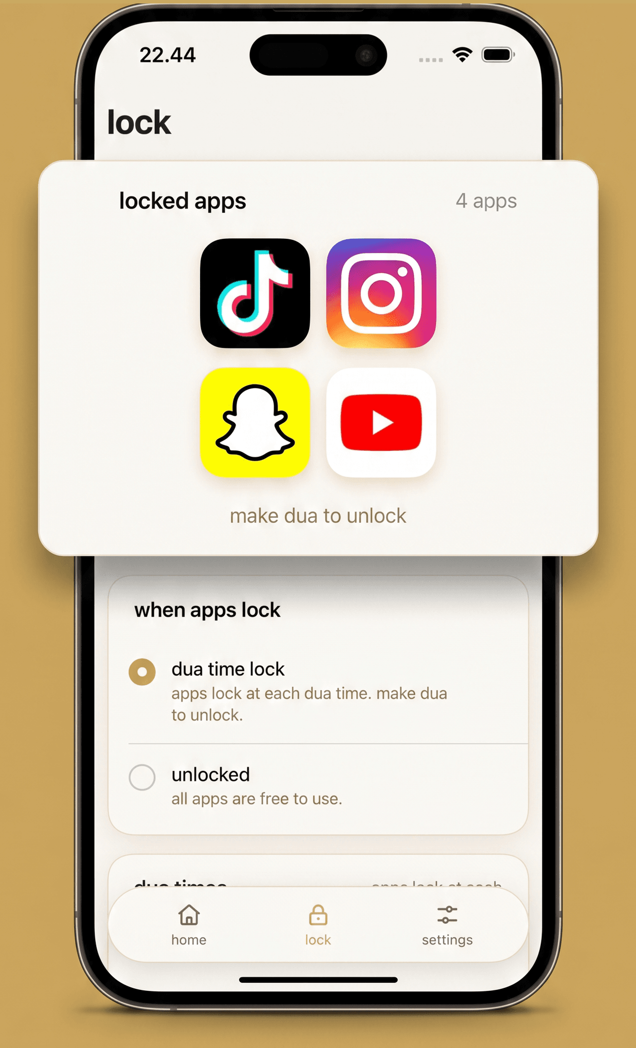 Dua Lock running on a phone